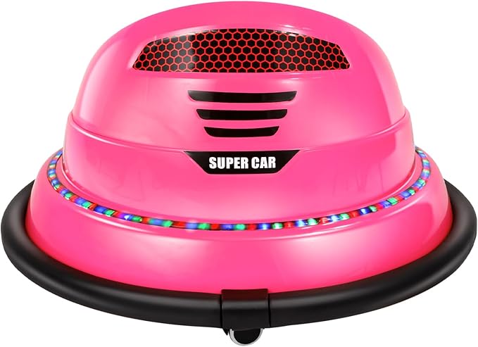 Edostory 6V Electric Ride On Bumper Car for Kids, 1.5-8 Years Old Baby Bumping Toy Cars, DIY Sticker Baby Toy Gifts, Remote Control, Bluetooth, 360 Spin DIY Numbers 00-9 ASTM-Certified Pink