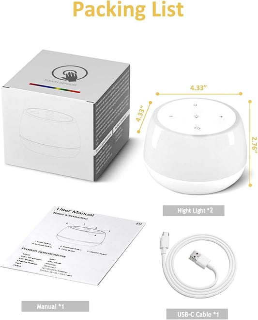 Bonsery Night Light Set of 2, Touch Lamp for Baby Nursery Stepless Dimmable, USB Rechargeable Battery Operated Lamp with 3 Modes & 9 Colors Changing, Portable Baby Night Light with Timing & Memory