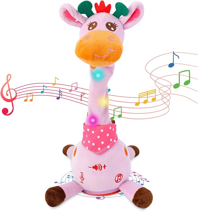 Dancing Talking Giraffe Toy, Stuffed Animal Baby Toy Repeating What You Say, Glowing Musical Electronic Giraffe Gifts for Toddlers 1-3 Years Old (Purple Giraffe)