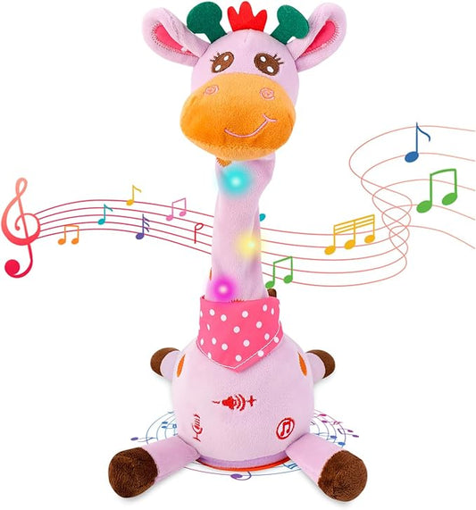 Dancing Talking Giraffe Toy, Stuffed Animal Baby Toy Repeating What You Say, Glowing Musical Electronic Giraffe Gifts for Toddlers 1-3 Years Old (Purple Giraffe)