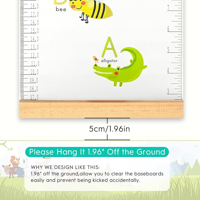 Mibote Baby Growth Height Chart Handing Ruler Wall Decor for Kids, Canvas Removable Height Growth Chart 79" x 7.9" (Letters)