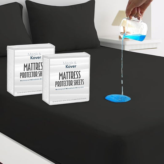 2 Pack Twin Mattress Protector Waterproof Cover, Machine Washable 14" Deep Pocket Twin Size Mattress Covers for Kids Bed, Black