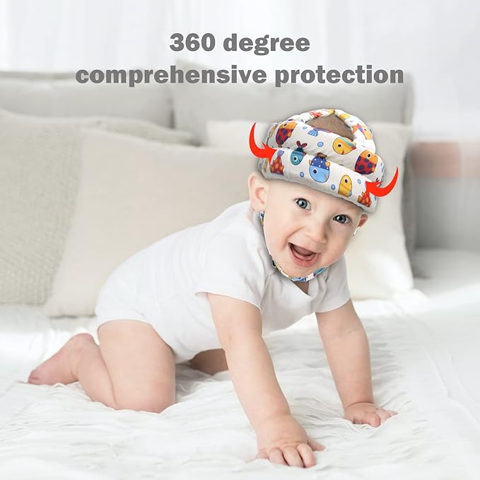 Baby Head Protector Baby Helmet for Crawling Walking, No Bumps Safety Head Adjustable Protective Cap for Walking, Playing (Fish)