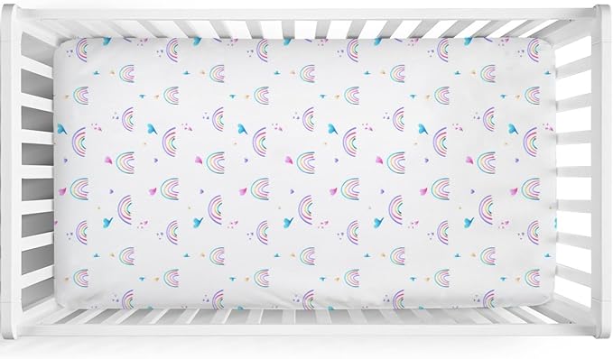 Rainbow Baby Crib Sheet 52''x28'' Cute Rainbow Love Colorful Stretchy Fitted Crib Mattress Sheet for Boy Girl Crib Mattress Sheet Toddler Bed Sheets for Standard Crib and Toddler Mattresses