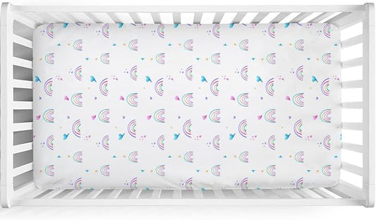 Rainbow Baby Crib Sheet 52''x28'' Cute Rainbow Love Colorful Stretchy Fitted Crib Mattress Sheet for Boy Girl Crib Mattress Sheet Toddler Bed Sheets for Standard Crib and Toddler Mattresses