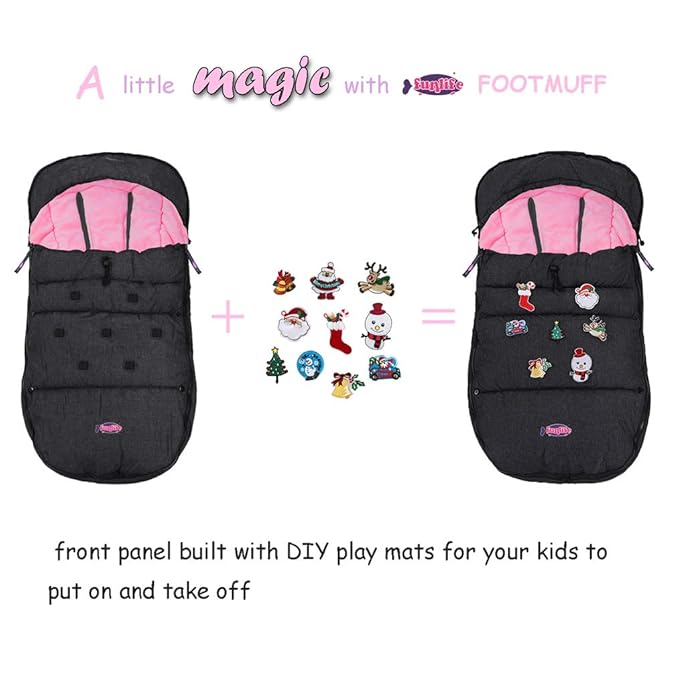 Christmas DIY Kids Play Fun Stroller Footmuff,Waterproof Melange Outshell Anti-Freeze Winter Sleeping Bag Fits All Stroller,Anti-Dirt, Front Height Adjustable &Removable,Toddler 6M-36M