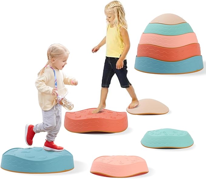 Fanboxk Stepping Stones for Kids,Non-Slip Toddler Sensory Stepping Stones for Promoting Toddler Balance Coordination Skills,Obstacle Courses Sensory Toys Outdoor or Indoor Play for Kids Age 3-8