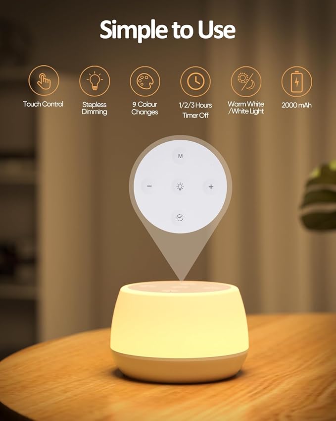 Bonsery Kids Night Light Touch 3 Modes & 9 Colors Changing, Rechargeable Bedside Lamp Stepless Dimmable, Portable Touch Table Lamp with Timing & Memory, Soft Eye Caring Night Lamp for Kids Adults