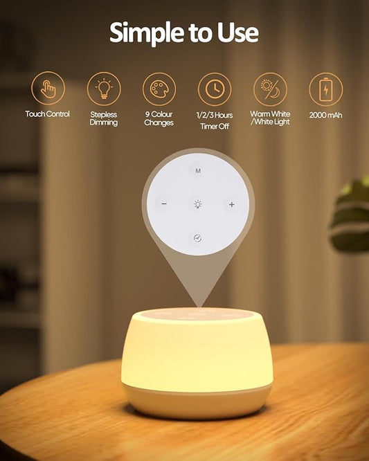 Bonsery Kids Night Light Touch 3 Modes & 9 Colors Changing, Rechargeable Bedside Lamp Stepless Dimmable, Portable Touch Table Lamp with Timing & Memory, Soft Eye Caring Night Lamp for Kids Adults