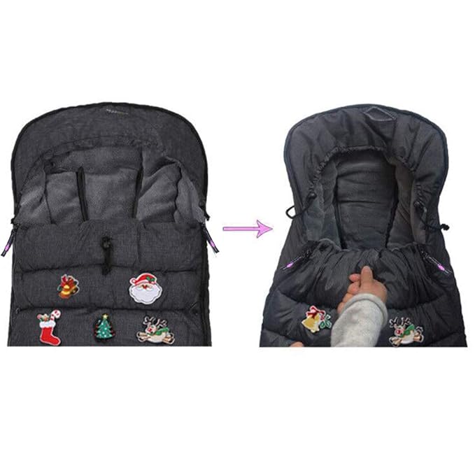 Christmas Decorated Uniuqe Waterproof Winter Stroller Bunting Bag Toddler,Width Adjustable, Anti-Dirt,Foot Area Open, Hoodie, All Features Needed for Baby Stroller Footmuff