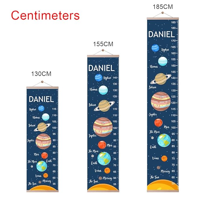 Personalized Name Kids Growth Chart Ruler Flower Dinosaur Growth Ruler Canvas Wall Ruler Oak Solar Woodland Theme Kids Height Chart Baby Wall Growth Chart with Custom Name (Solar)