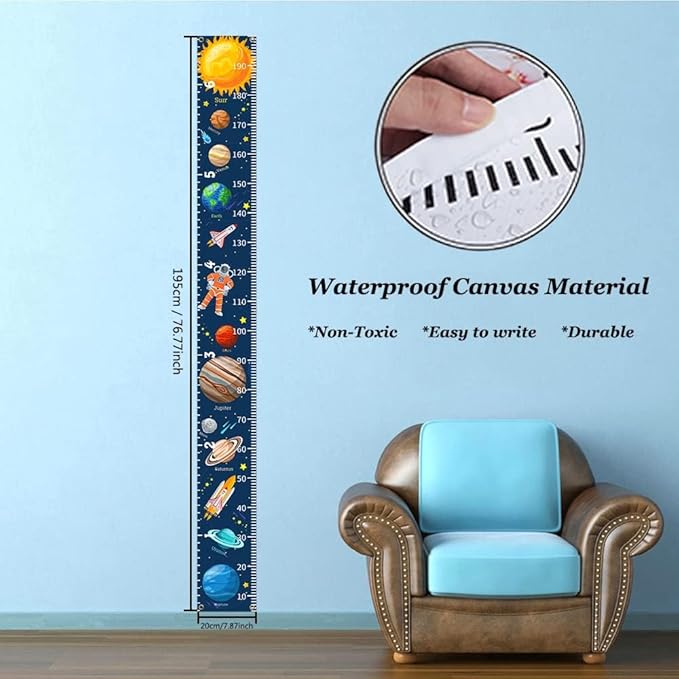 Nustila Outer Space Growth Chart for Kids Planets Baby Height Chart Canvas Height Measuring Rulers for Boys Girls Removable Growth Height Chart for Nursery Toddlers Child's Room Decor 79" x 7.9"