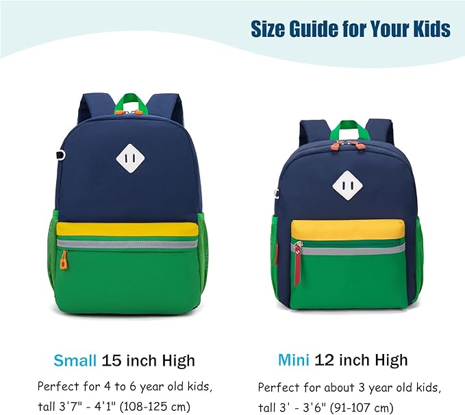HawLander Little Kids Backpack for Boys or Girls, Toddler School Bag Fits 3 to 6 years old, Dark Blue Green, 12 Inch