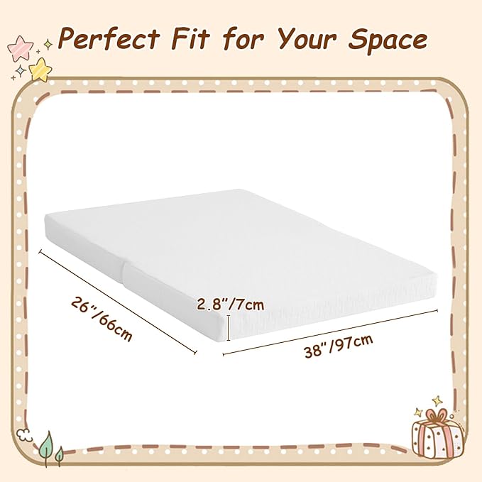 Pack and Play Mattress 38"x26", Waterproof Portable Crib Pack N Play Mattresses with Washable Cover and Travel Bag, Breathable Soft Foam Playpen Mattress for Baby Toddler