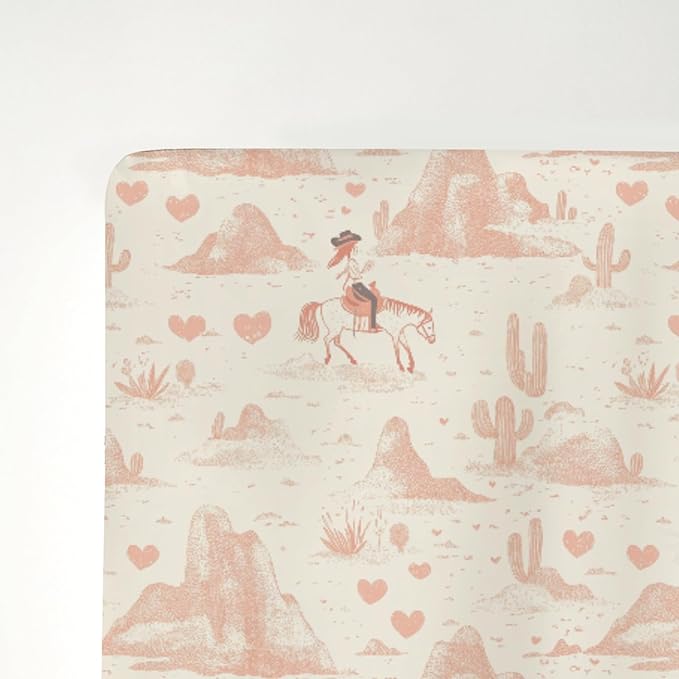 Vintage Pink Cowgirl Cactus Baby Crib Sheets for Boy Girl 52"x28" Western Cowgirl Love Soft Stretchy Fitted Crib Mattress Cover Wild Desert Baby Sheet for Standard Crib & Toddler Mattress Pad