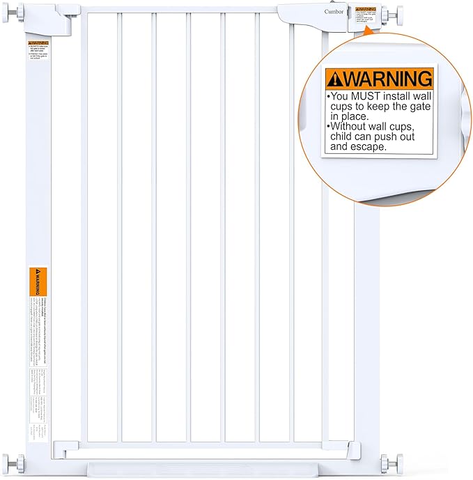 Cumbor 36" Extra Tall Baby Gate for Dogs and Kids with Wide 2-Way Door, 29.7"- 46" Width, and Auto Close Personal Safety for Babies and Pets, Fits Doorways, Stairs, and Entryways, White
