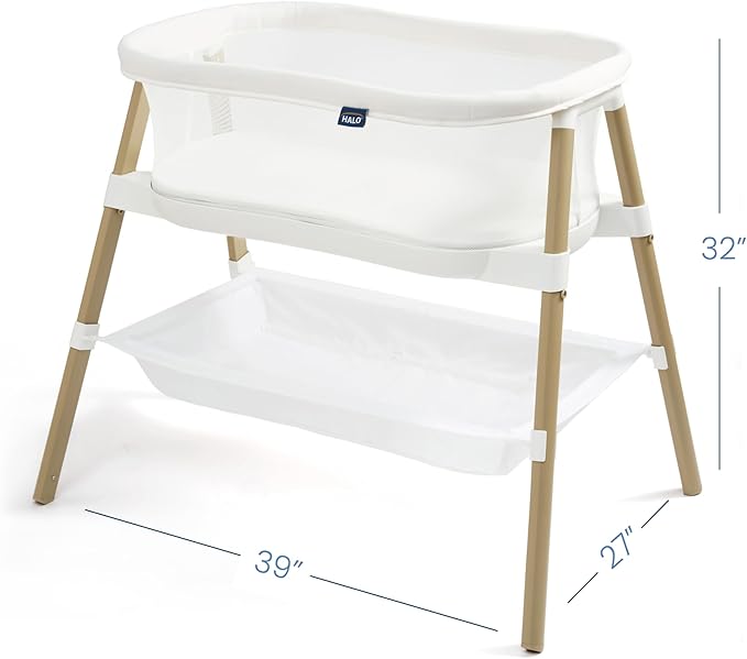 HALO® BassiNest® Essential Sleeper – Portable Baby Bassinet with Breathable Mesh Sides, Storage Shelf & Easy Assembly – Lightweight, Space-Saving Bedside Crib for Newborns