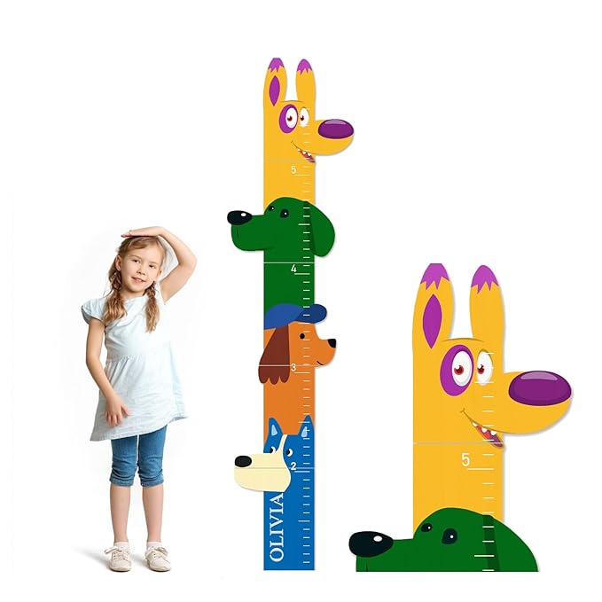 Woodemon Personalized Name Growth Chart for Wall, Big Ear Dog Wood Height Chart for Kids, Height Measurement Growth Measuring Ruler, Thoughtful Birthday Gift for Boys and Girls