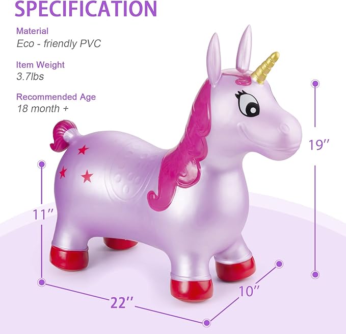 INPANY Unicorn Hopper, Horse Hopper, Bouncy Inflatable Animal Ride-on Toy for Children, Boys and Girls, Toddlers (Pump Included)