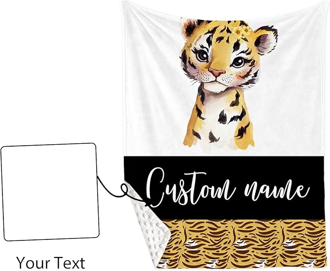 Custom Baby Crib Bedding Set, Personalized Name Tiger Design Crib Set 3 Pcs, Soft Double Layer Blanket, Crib Sheet & Room Rug, Ideal Nursery Decor Gift for Baby Girls Boys