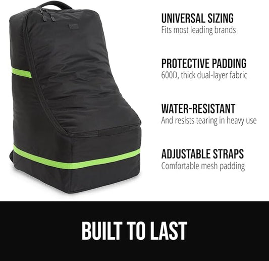 GORILLA GRIP Tear and Water Resistant Padded Car Seat Travel Bag for Airplane and Airport, Universal Fit Baby Carseat Bags, Handle & Shoulder Straps, Air Gate Check Toddler Stroller Carrier, Green