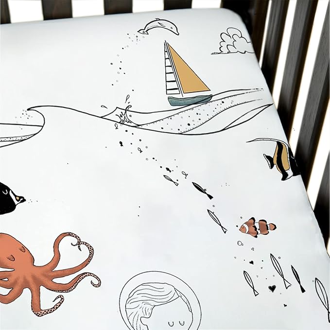 JumpOff Jo - Fitted Crib Sheet, Super Soft Breathable 100% Cotton Baby Crib Sheet for Standard Crib Mattresses and Toddler Beds, 28 in. x 52 in. - Octopus Treasure