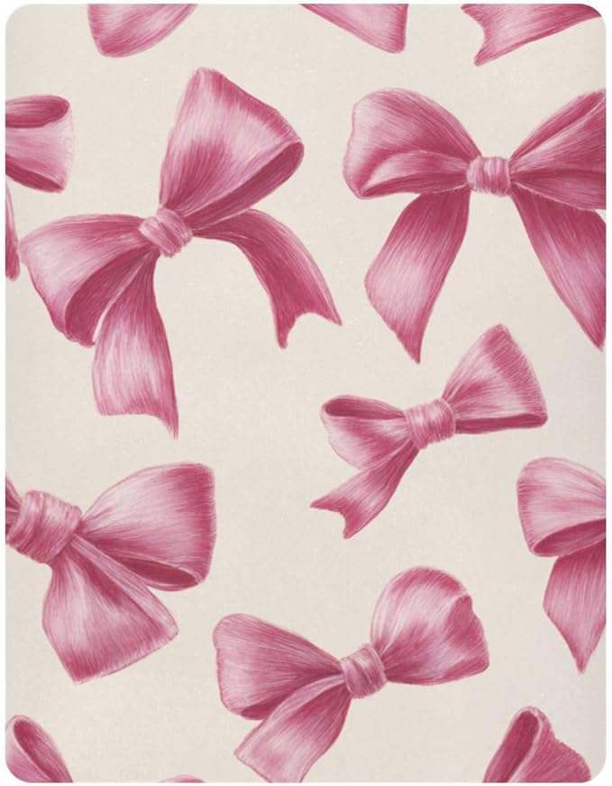 Deep Pink Ribbon Bows Crib Sheets Standard Crib Toddler Mattresses Cover Fitted Baby Bed Sheet Breathable Crib Mattress Sheet for Girls Boys 52" x 28"x5''