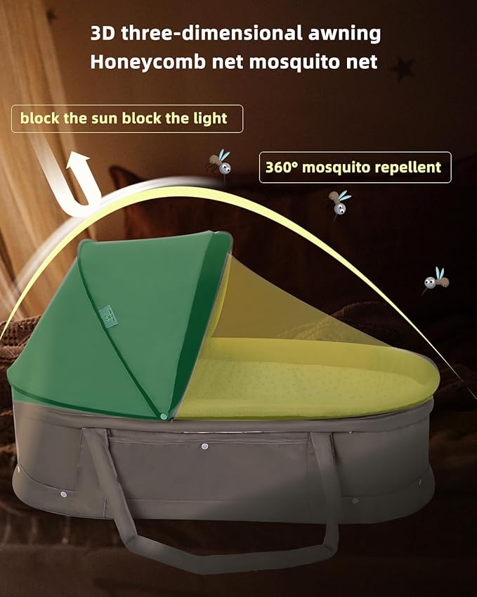 Baby Travel Bassinet Portable with 2 in 1 Canopy for Newborn - Green