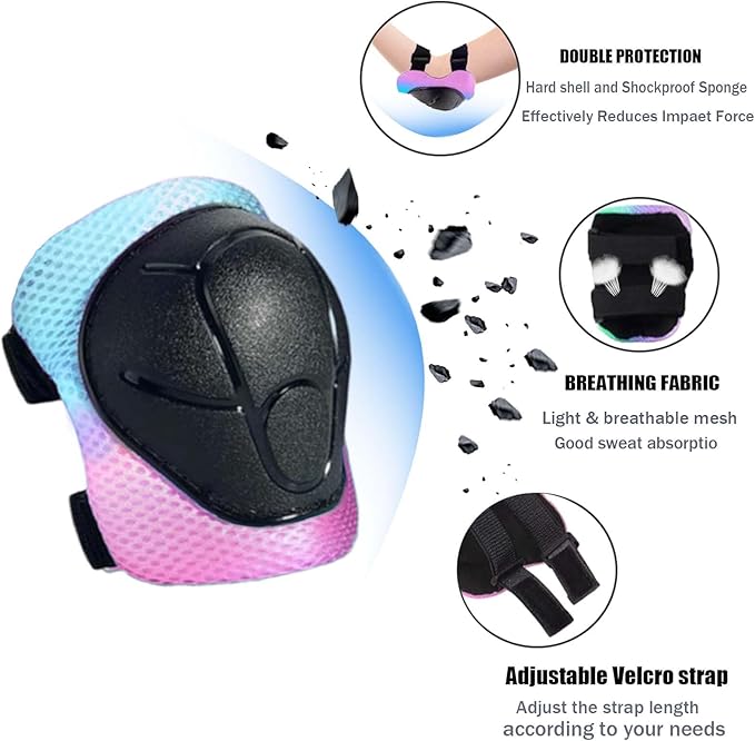 Kids/Youth Knee Pads Elbow Pads for 3-14Years Boys Girls 6 in 1 Kids Protective Gear Set Adjustable for Skating Cycling Bike Rollerblading Scooter Roller Skates