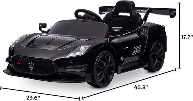Kidzone 12V Ride On Car for Kids,Licensed Maserati GT2 Electric Battery Powered Sports Car Toy w/Remote Control & Manual Drive, LED Lights, Bluetooth & USB & AUX Port - Black