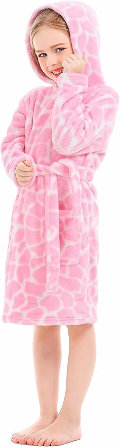 Toddler Robes Cute Pattern Bathrobe Unisex Kids Robe Baby Flannel Hoodie Pajamas Sleepwear