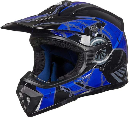ILM Youth & Kids Dirt Bike Helmets Motocross ATV Dirtbike BMX MX Offroad Full Face Motorcycle Helmet, DOT Approved Model 128YS (Blue Black, Youth-Large)