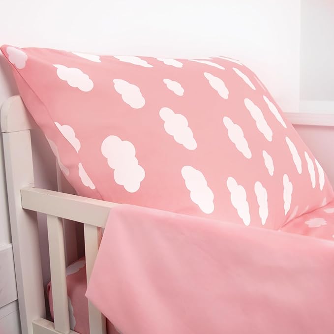 Biloban 3-Piece Toddler Sheet Set Microfiber, Toddler Bedding Set Includes Crib Mattress Sheet, Flat Sheet and Envelope Pillowcase, Silky Soft, Breathable and Lightweight, Pink Cloud