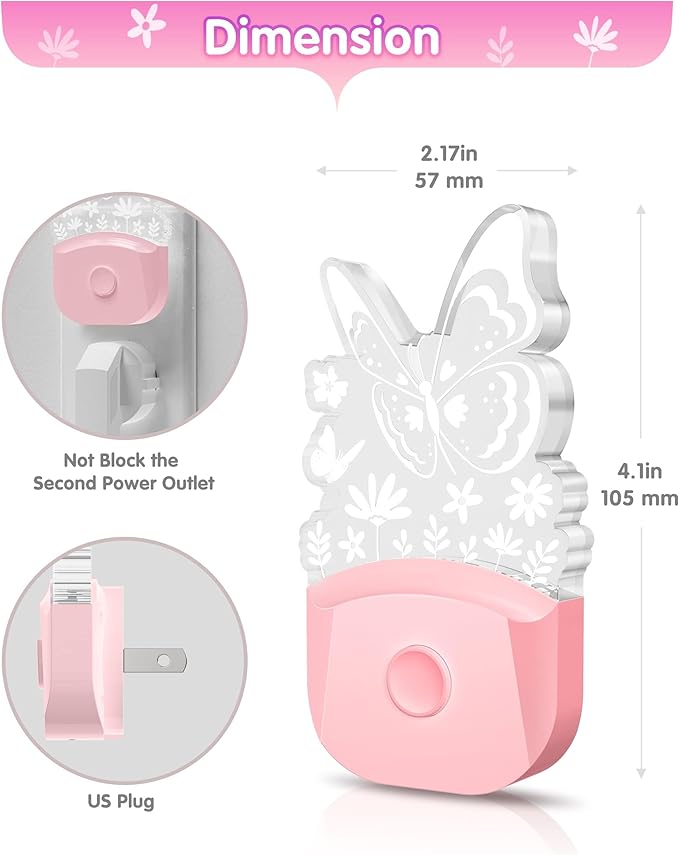 L LOHAS LED Kids Night Light, Butterfly Night Light for Kids, Dusk to Dawn Night Lights, RGB+Soft White 3000K, Nightlight for Girls Room Decor, Nursery, Baby Room[2 Pack]
