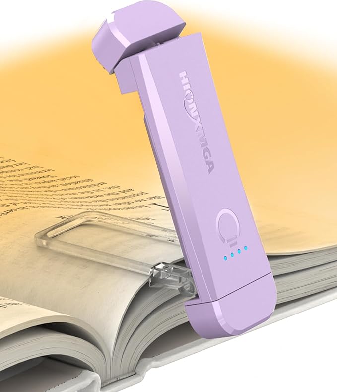 HIONXMGA Book Reading Light,Silent Touch Books Lamp for Reading in Bed,Rechargeable Clip on Booklight with 3 Amber Colors & 7 LEDs Precise Dimming for Eye Caring Night Reading,Book Lovers,Kids,Purple