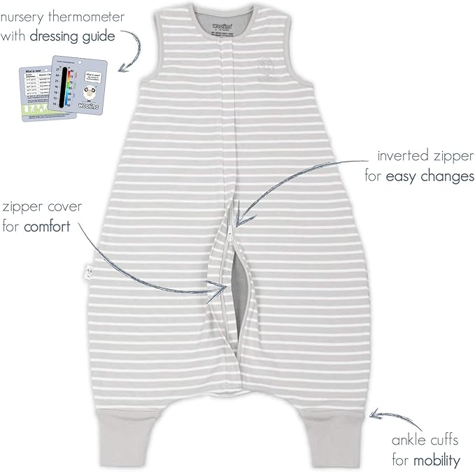 Woolino 4 Season Baby Sleep Bag with feet, Merino Wool and Organic Cotton Walker Sleep Bag Sack, Toddler Sleeping Bag, 18-36m, Gray