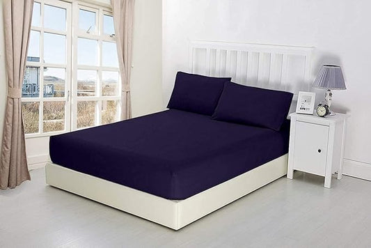 600 Thread Count Cotton Fitted Sheet for 48 x 75|100% Egyptian Cotton Fitted Sheet|1 Piece Fitted Sheet Comfy, Ultra Soft, Breathable|16 Inch Deep Pocket Fitted Sheet in Navy Blue Solid