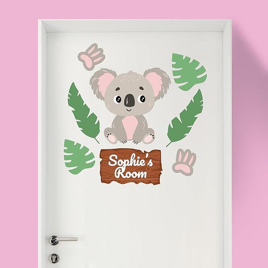 EGD Custom Koala Door Decal with Name | Door Decals for Bedroom or Nursery | Personalized Vinyl Wall Decal for Kids Room | Cute Koala Wall Stickers for Kids (E. Koala)