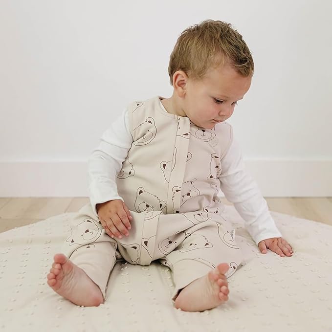 Woolino 4 Season Baby Sleep Bag with Feet Opening, Australian Merino Wool and Organic Cotton, Toddler Sleeping Bag, 6-18mo, Teddy Bear
