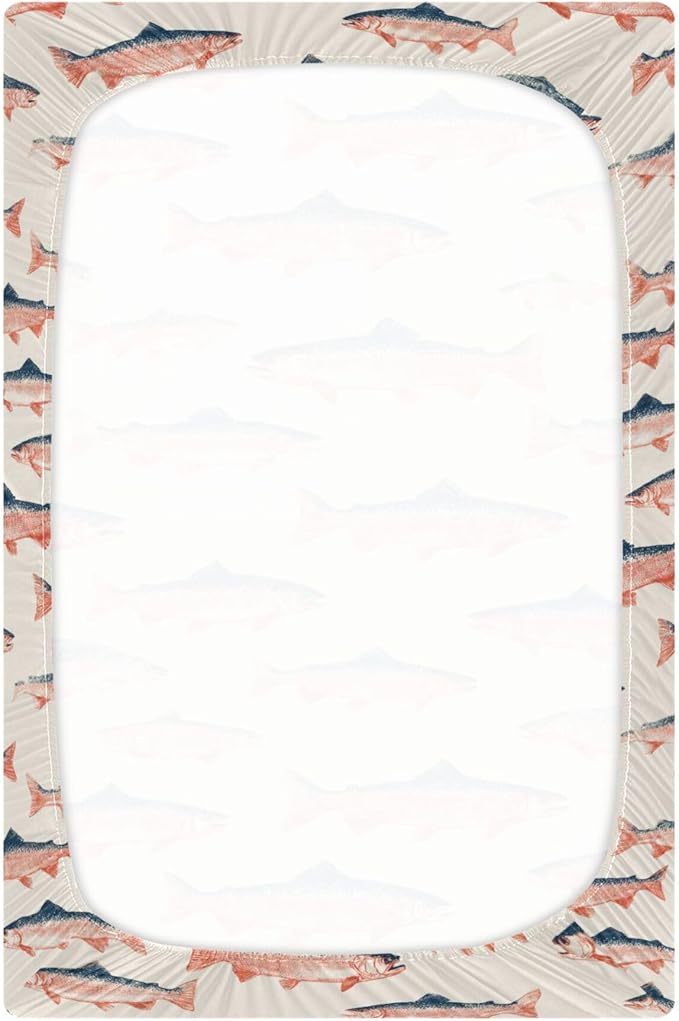 Sea Vintge Salmon Fish Crib Sheets Soft Breathable Fitted Baby Crib Sheets Mattress Cover for Girls Boys, 52" x 28" x 9"
