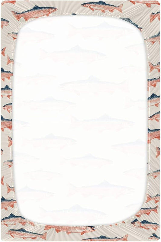 Sea Vintge Salmon Fish Crib Sheets Soft Breathable Fitted Baby Crib Sheets Mattress Cover for Girls Boys, 52" x 28" x 9"