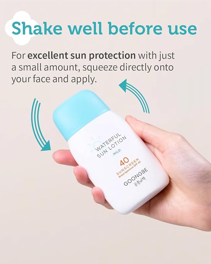 GOONGBE Baby Kids Waterful Sun Lotion SPF 40 & Mild Soothing Gel - Zinc Oxide Mineral Sunscreen & After Sun Relief - Korean Skincare for Sensitive Skin - Vegan Hypoallergenic, 2.82oz & 5.07oz