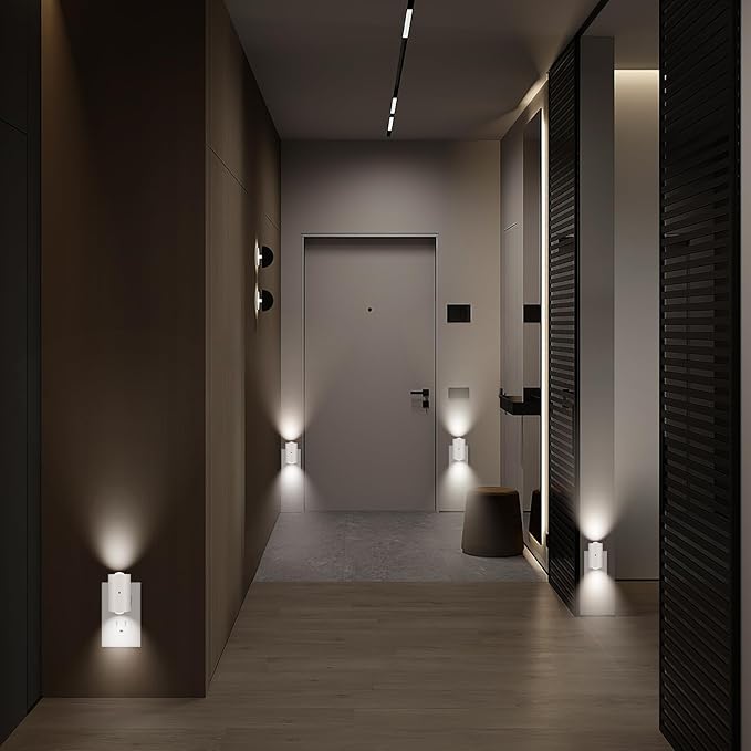 LED Night Light Plug in, Modern Plug-into Wall NightLight, Adjustable 0-200LM Brightness,Daylight 5000K,Dimmable Night Lights for Hallway Bedroom Stairway, Kitchen, Dusk to Dawn Sensor,4 Pack