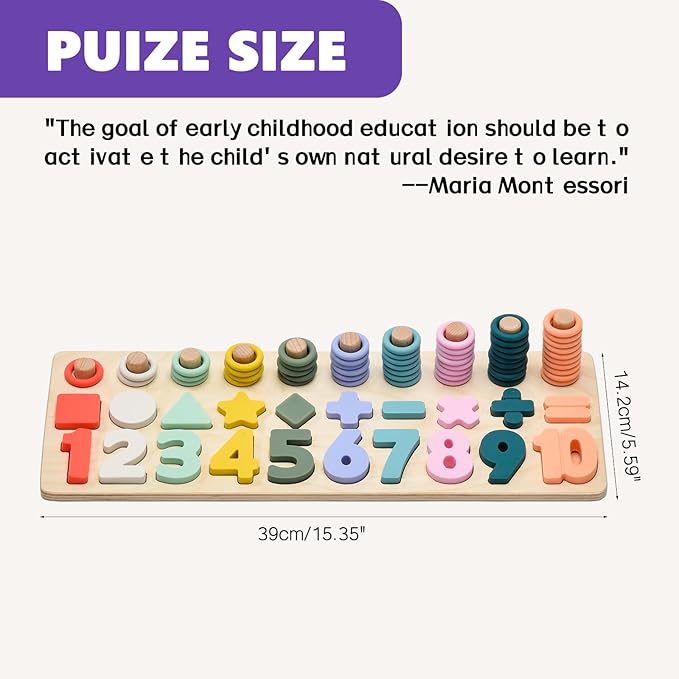 Silicone Montessori Number Puzzle Toys for Toddlers, Counting & Shape Sorting Educational Toy for 3 4 5 Year Old Boys Girls, Preschool Math Learning Board Gift, Colorful Silicone Stacking Toy