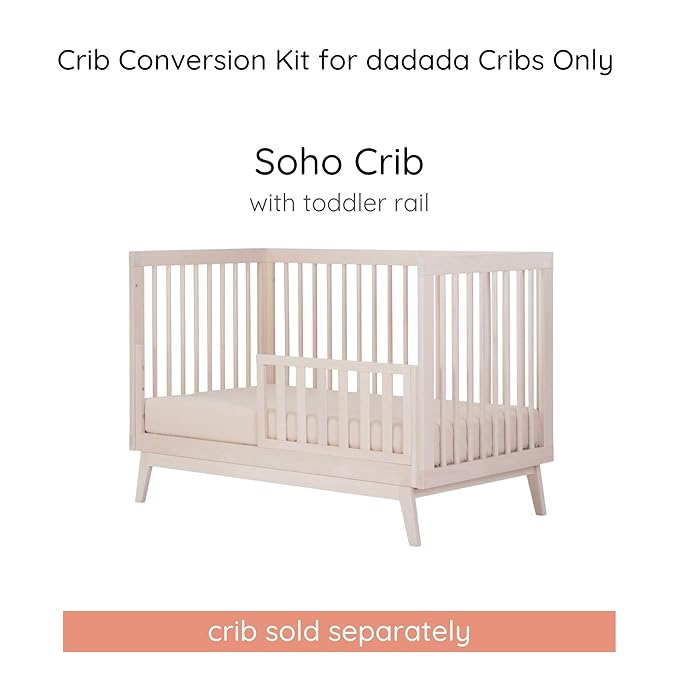 dadada Baby Toddler Bed Rail – Crib Conversion Kit for Brand Crib Models Only (Soho, Austin, Lala, Bliss & Spirit) – Solid Beechwood, Made in Italy, GREENGUARD Gold Certified (Almond Milk)
