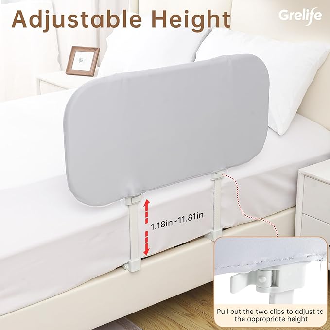 Grelife 33" Travel Bed Rail for Toddlers (Compact), Fast Install, Portable Adjustable Height, Tall Toddler Bed Rails for Crib, Single, Twin Bed, Foldable Baby Bed Rail Guard for Box, Flat Bed