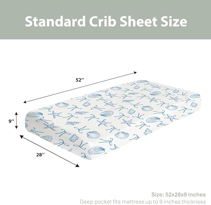 Summer Conches Bows Sea Baby Crib Sheets for Boy Girl 52"x28" Ocean Seashells Beach Soft Snug Fitted Crib Mattress Covers Boho Nautical Life Baby Sheet for Standard Crib and Toddler Bed Mattress
