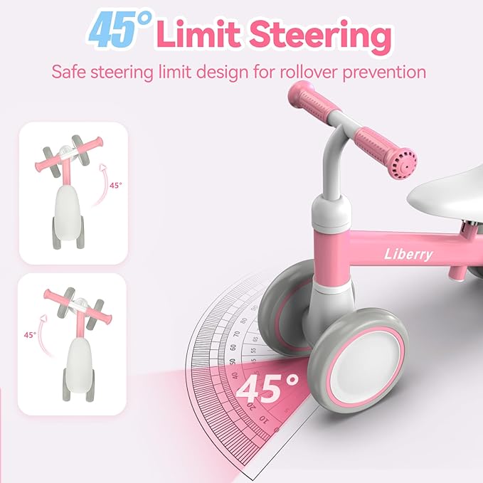 Liberry Light-Up Baby Balance Bike with Adjustable Seat, Toddler First Ride-On Toy for 1-2 Year Old, Girls Birthday Gift