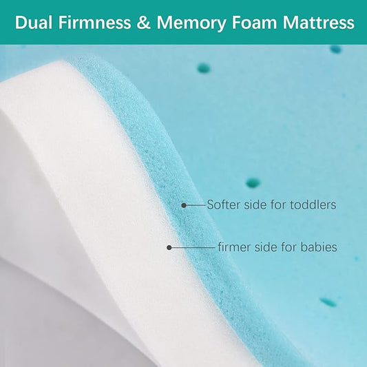 Crib Mattress Topper Pad Waterproof, Memory Foam 2-Inch Toddler Bed Mattress Fit Baby Toddler Mattresses with Removable Crib Mattresses Topper Cover Protector Machine Wash & Non-Slip | 52“x 27“