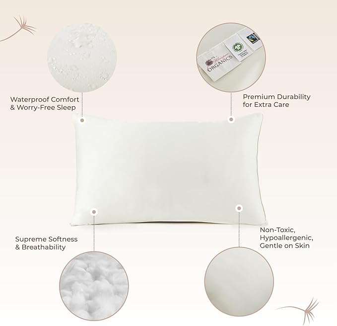 Organic Cotton Pillow Protector - 100% Waterproof Pillow Protector King Size GOTS & Fairtrade Certified - 140GSM Hypoallergenic Machine Washable Breathable Cover with Edge Piping - 2 Pack (King)